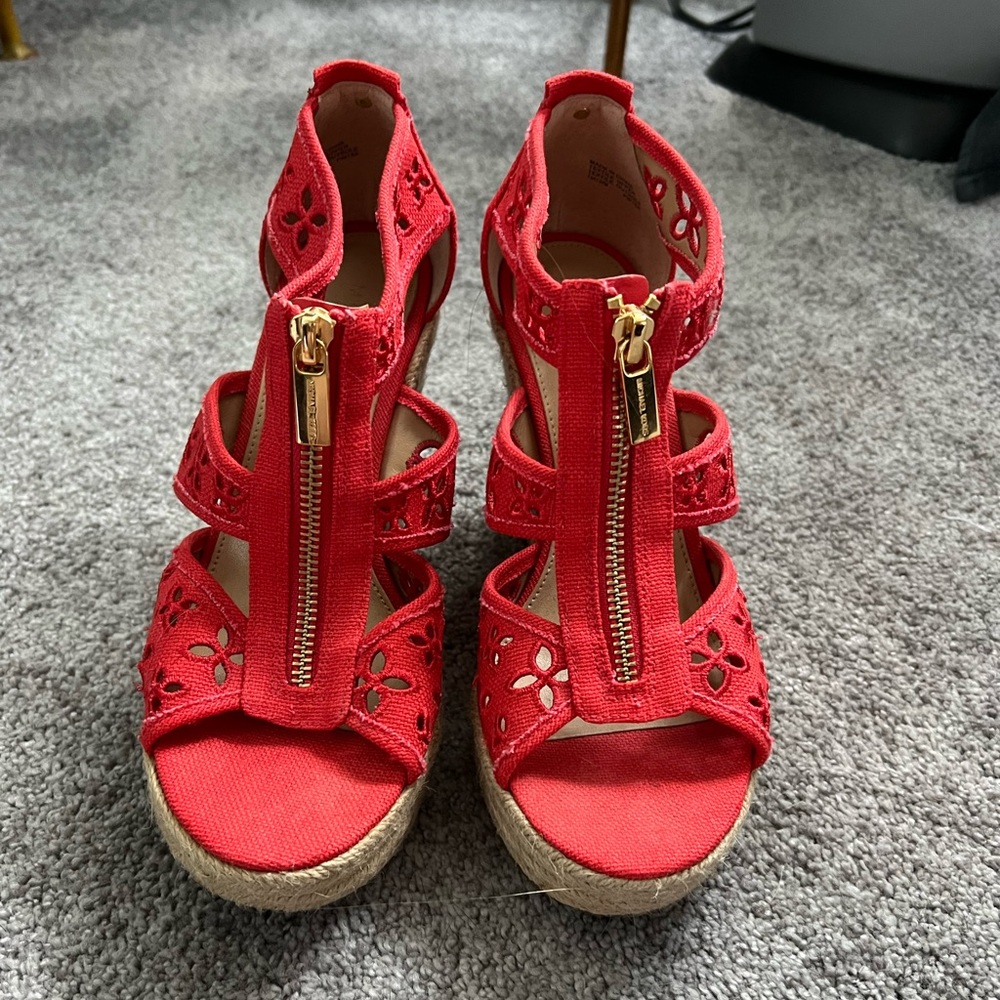 Michael Kors Red Floral Canvas Wedges